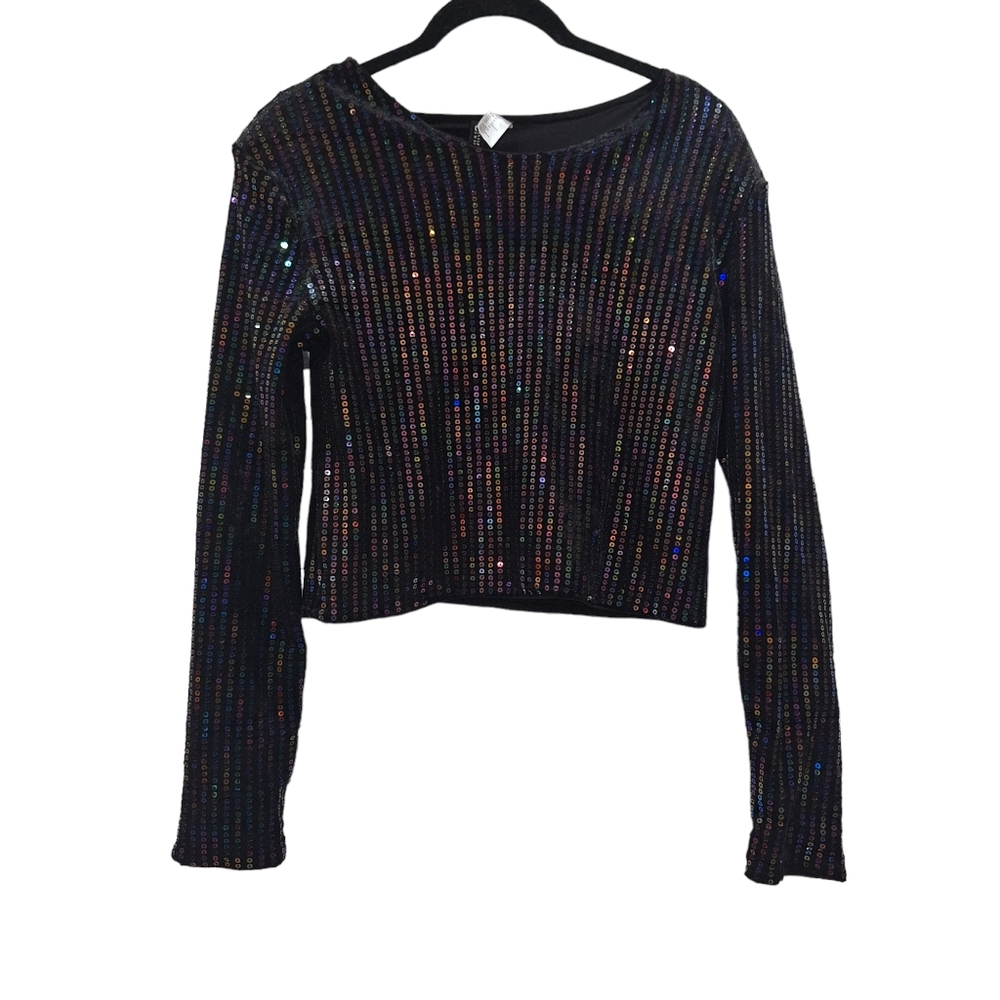 Divided by H&M Long Sleeve Sequin Velour Jersey Lined Top Women's Medium GUC